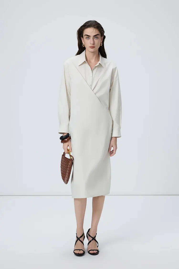 Women's Simple Cotton Commuting Shirt Dress