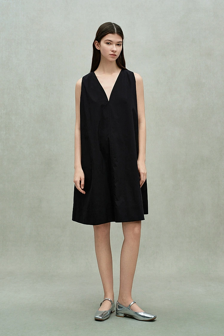 Robe décontractée en coton à col en V plongeant pour femme