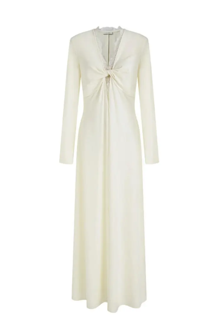 Robe longue épissée en dentelle pour femmes