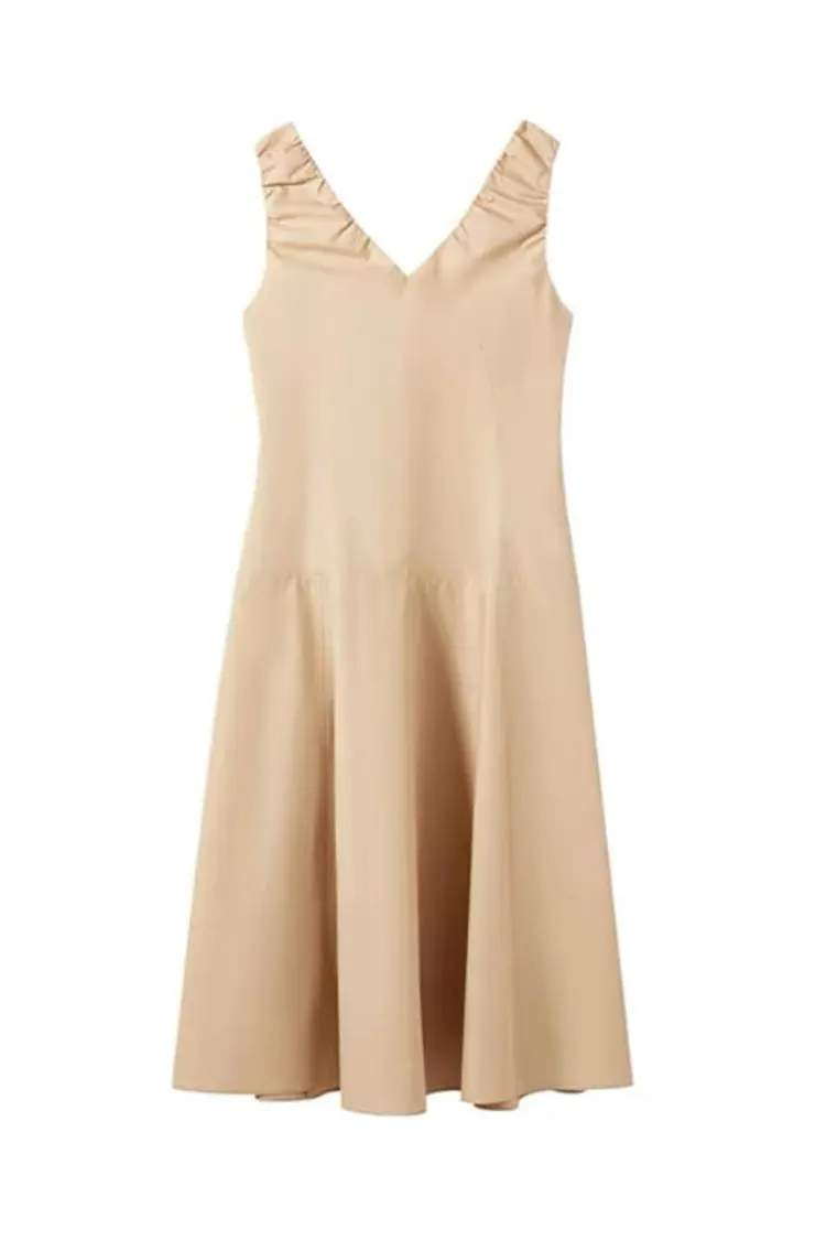 Nouvelle robe de bureau kaki sans manches à col en V pour femmes