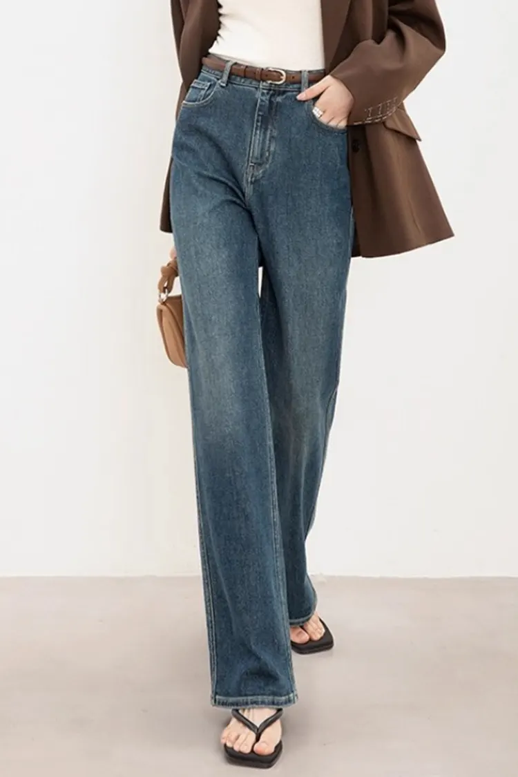 Pantalon en denim à jambe droite pour femme