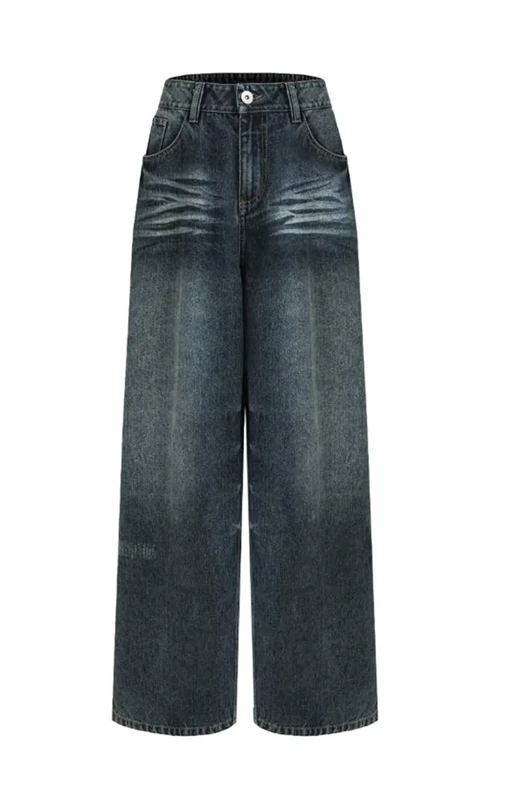 Pantalon large en denim délavé pour femmes